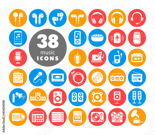 Multimedia devices and symbols glyph icons set