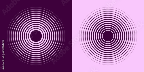 Abstract, hypnotic background with concentric circles. Colorful halftone graphic design elements. Sound wave vector illustration.