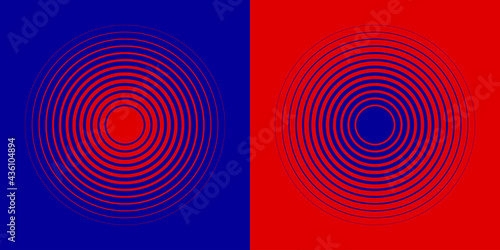 Abstract, hypnotic background with concentric circles. Colorful halftone graphic design elements. Sound wave vector illustration.