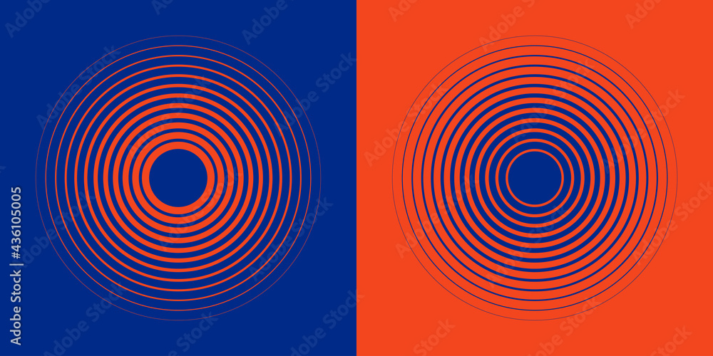 Fototapeta premium Abstract, hypnotic background with concentric circles. Colorful halftone graphic design elements. Sound wave vector illustration.