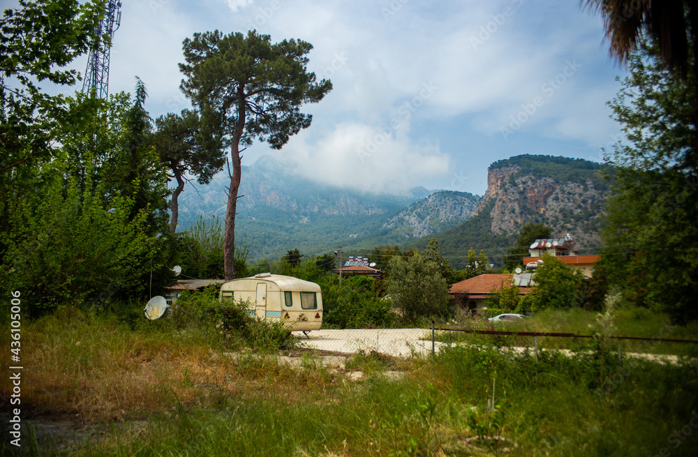 High mountains and green pine forest in the afternoon in summer High mountains and green pine forest in the afternoon in summer