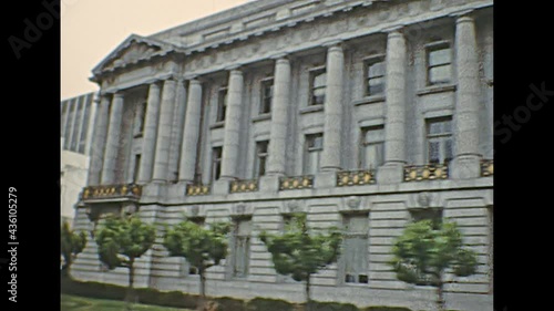 street view in Van Ness Ave of San Francisco City Hall of California in 1970s. Seat of government, and rebuild after 1906 earthquake. Archival of California, United States of America in 1976.