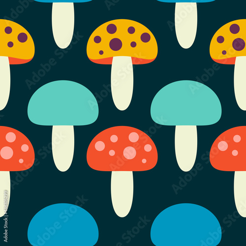 Mushroom Fly Sgaric Cartoon Print. Modern Pattern. Vector	