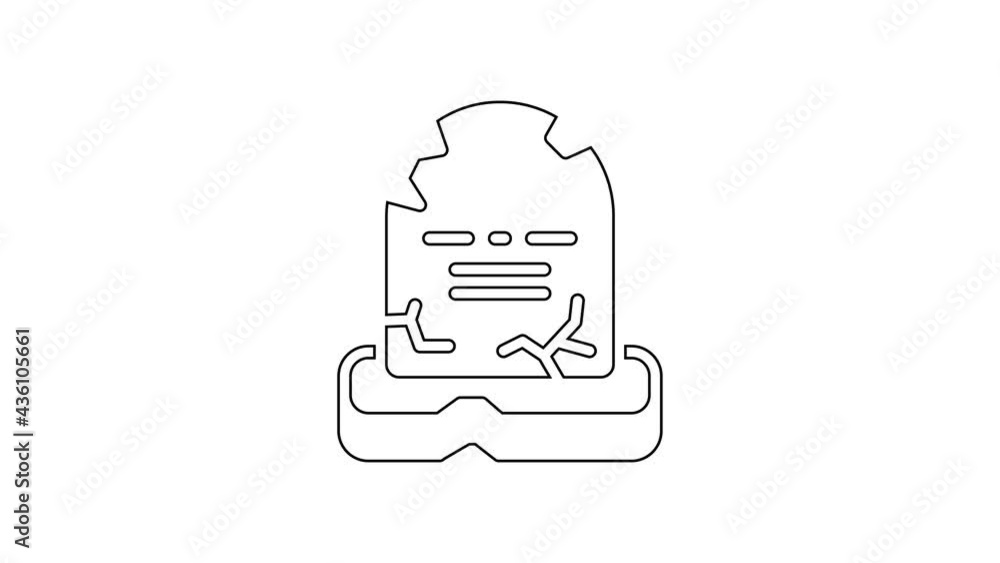 Black line Tombstone with RIP written on it icon isolated on white background. Grave icon. Happy Halloween party. 4K Video motion graphic animation Black line Tombstone with RIP written on it icon isolated on white background. Grave icon. Happy Halloween party. 4K Video motion graphic animation
