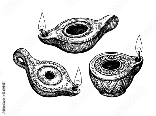 Ancient clay oil lamps.