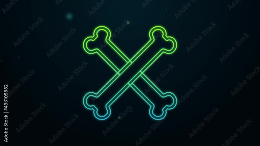 Glowing neon line Crossed bones icon isolated on black background. Pets food symbol. Happy Halloween party. 4K Video motion graphic animation Glowing neon line Crossed bones icon isolated on black background. Pets food symbol. Happy Halloween party. 4K Video motion graphic animation