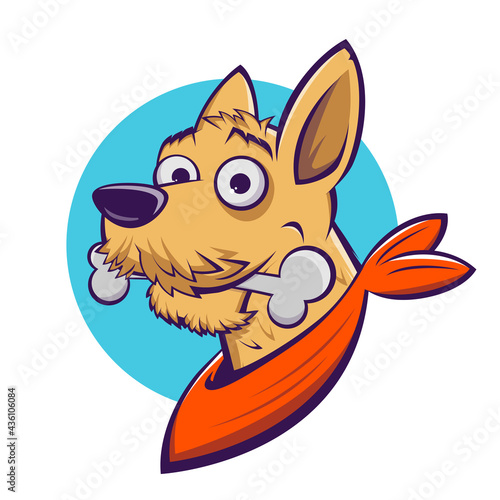 funny cartoon dog with bone logo vector illustration