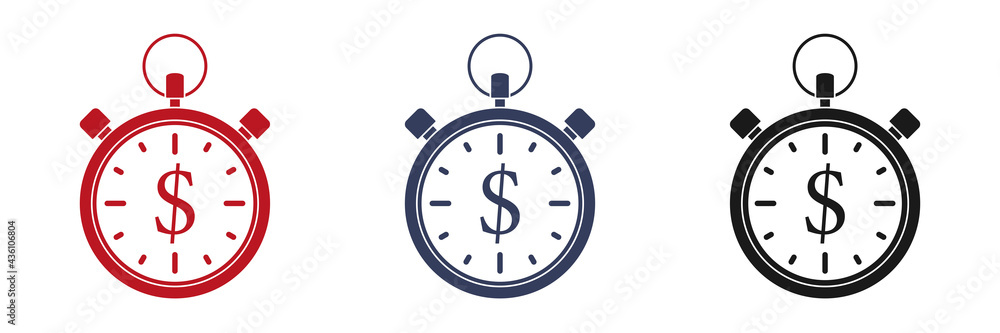 Time is money. Dollar stopwatch. Set of icons. Vector illustration. Time is money. Dollar stopwatch. Set of icons. Vector illustration.