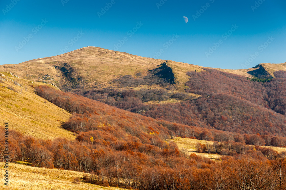 Panorama from the top of Tarnica to Halicz, Rozsypaniec, Krzemien, Ukraine, Pikuj, Borzawa, the highest peaks of the Bieszczady Mountains, Bieszczady Mountains, Wołosate

