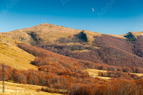 Panorama from the top of Tarnica to Halicz, Rozsypaniec, Krzemien, Ukraine, Pikuj, Borzawa, the highest peaks of the Bieszczady Mountains, Bieszczady Mountains, Wołosate 