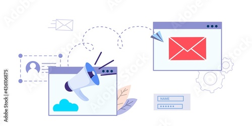 Chat messages notification on computer screen Concept of social networks and online communication Email message on screen device Message reminder Newsletter on computer Vector illustration flat style