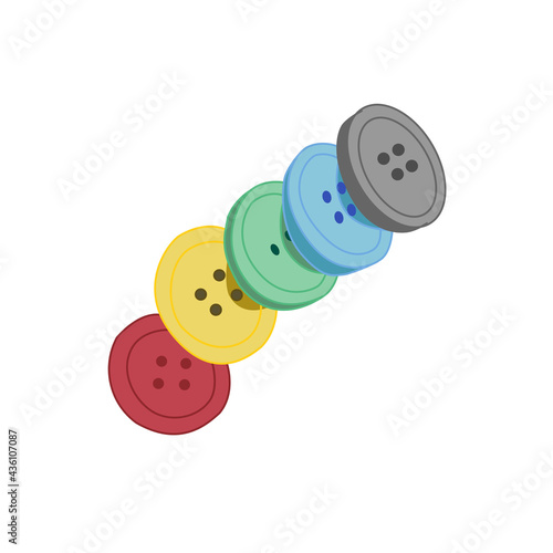 Vector hand-drawn set of colored buttons for sewing. Sewing accessories for the design of clothing stores, ateliers.
