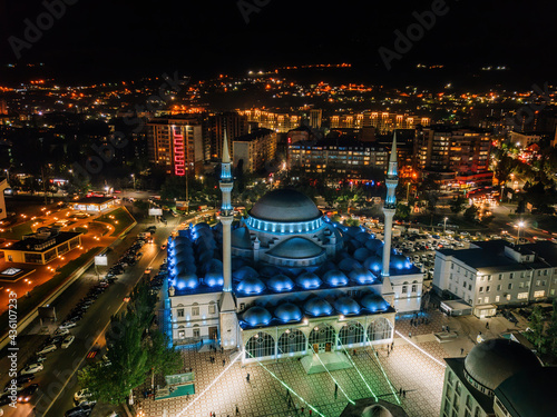 Aerial view of Central Juma Mosque in Makhachkala at night