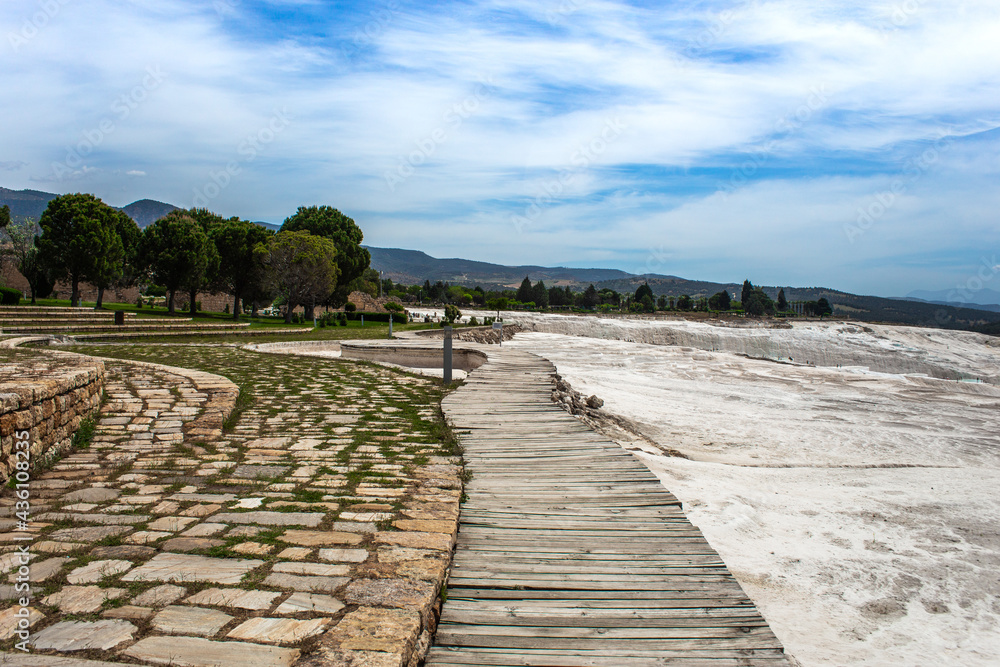 Carbonate mineral cliff with calcite-laden waters in Hierapolis Pamukkale in Turkey Carbonate mineral cliff with calcite-laden waters in Hierapolis Pamukkale in Turkey