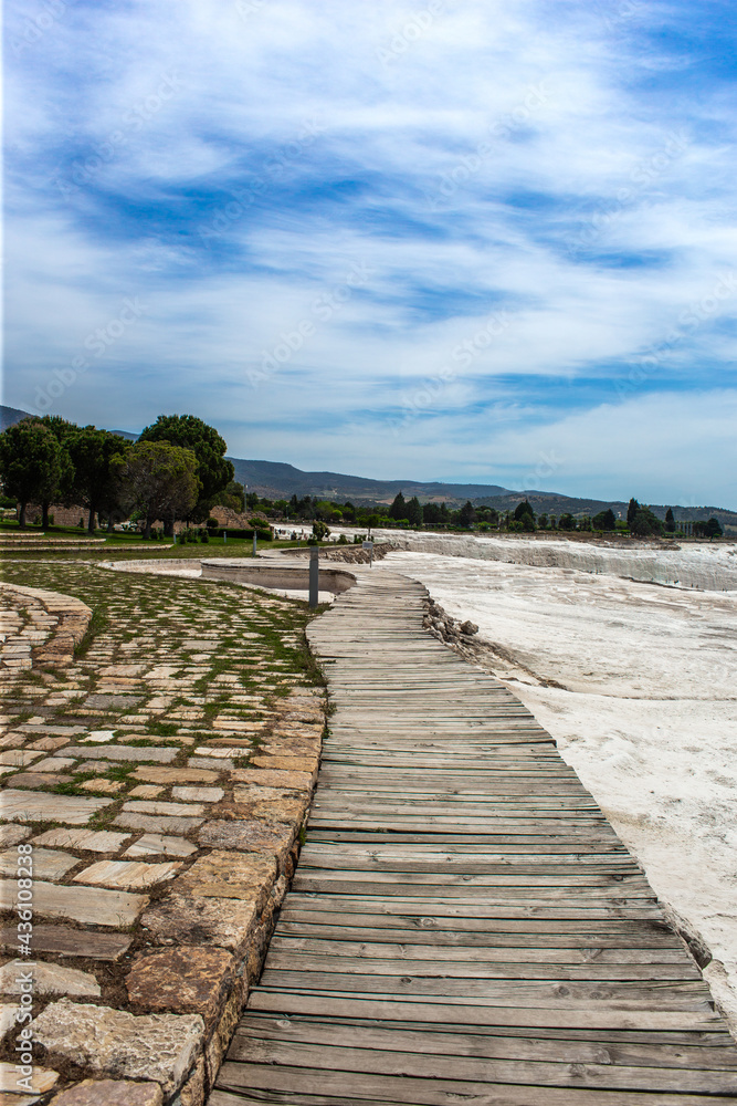 Carbonate mineral cliff with calcite-laden waters in Hierapolis Pamukkale in Turkey Carbonate mineral cliff with calcite-laden waters in Hierapolis Pamukkale in Turkey
