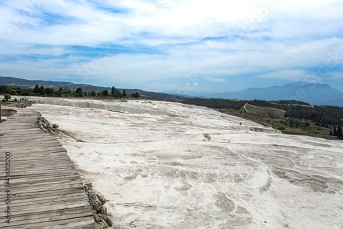 Carbonate mineral cliff with calcite-laden waters in Hierapolis Pamukkale in Turkey