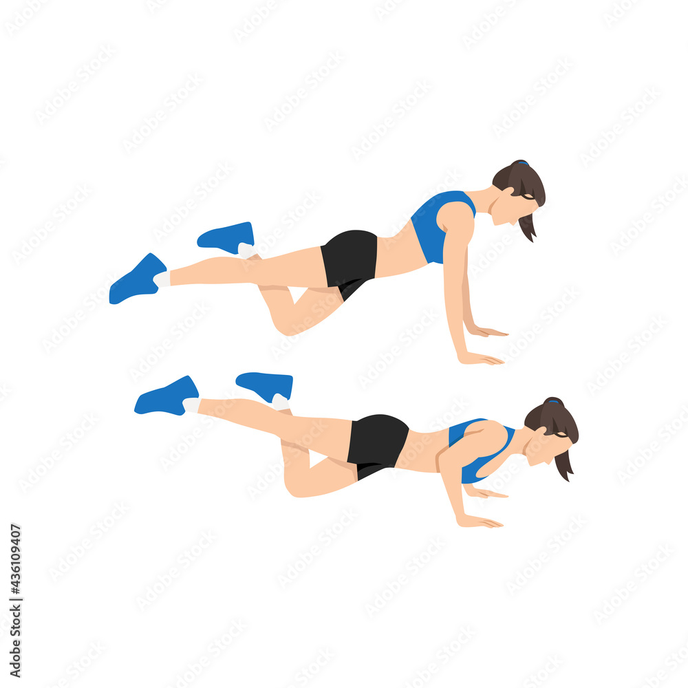 Fototapeta premium Woman doing Half modified. One leg push ups exercise. Flat vector illustration isolated on white background