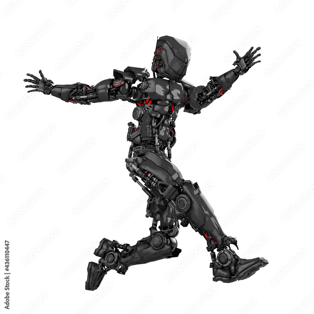 mega robot is jumping in white background side view mega robot is jumping in white background side view