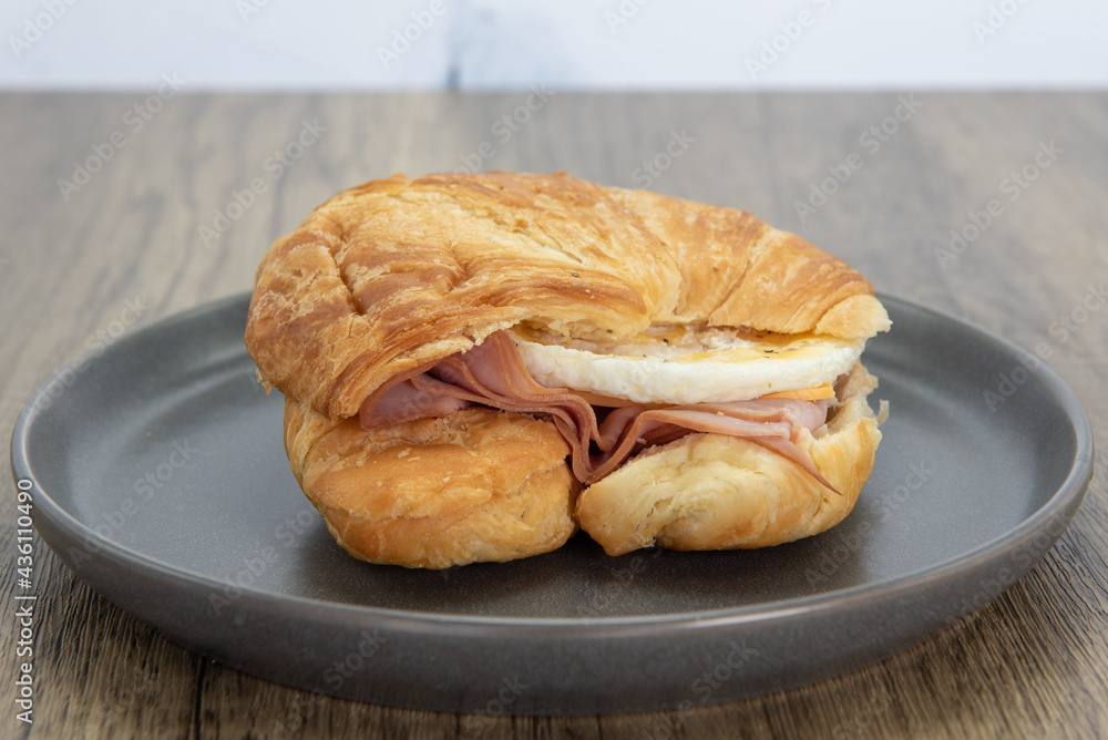 Appetizing croissant sandwich is a perfect meal for a quick lunch break at work. Appetizing croissant sandwich is a perfect meal for a quick lunch break at work.