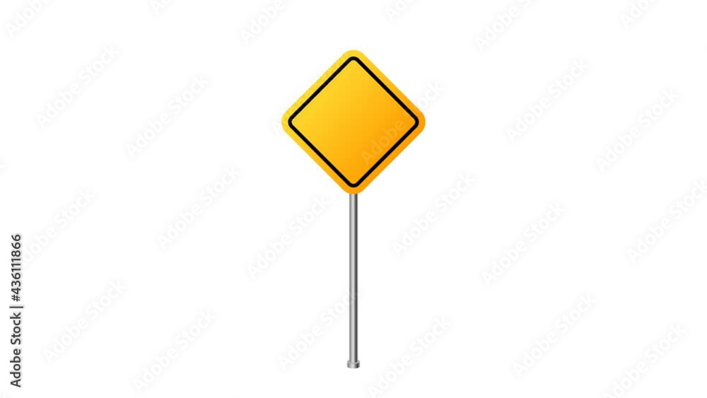 yellow rhomb Road traffic sign. Signpost icon isolated on white background. Pointer symbol. Isolated street information sign. Direction sign. 4K Video motion graphic animation yellow rhomb Road traffic sign. Signpost icon isolated on white background. Pointer symbol. Isolated street information sign. Direction sign. 4K Video motion graphic animation