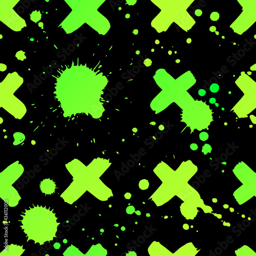 seamless illustration of bright drops and cross on a black background