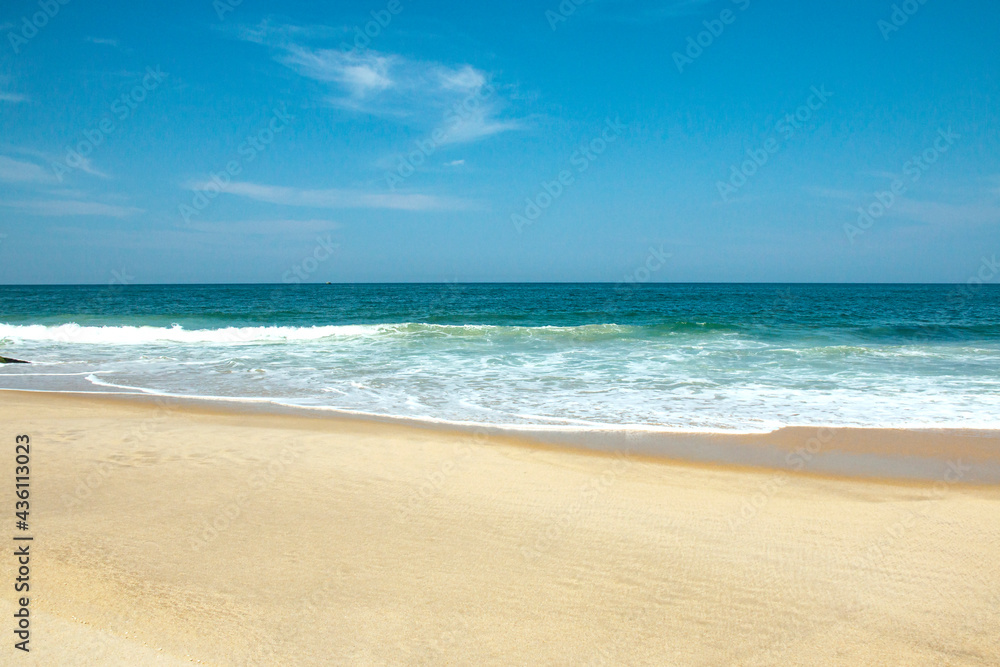 Sea sand sky concept. Wonderful scenery of the tropical beach. Summer vacation.