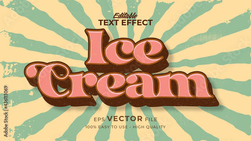 Editable text style effect - retro summer ice cream text in grunge style theme