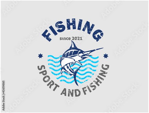 sport fishing logo design with image of a blue marine 