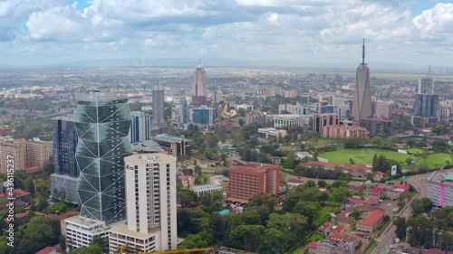 Aerial view capital Nairobi, Republic of Kenya, East Africa. Urban landscape drone footage. photo