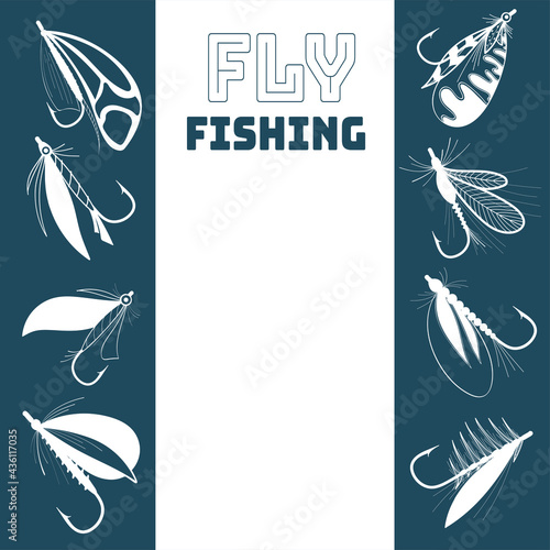 Fly fishing frame. Hand-drawn stock vector illustration.