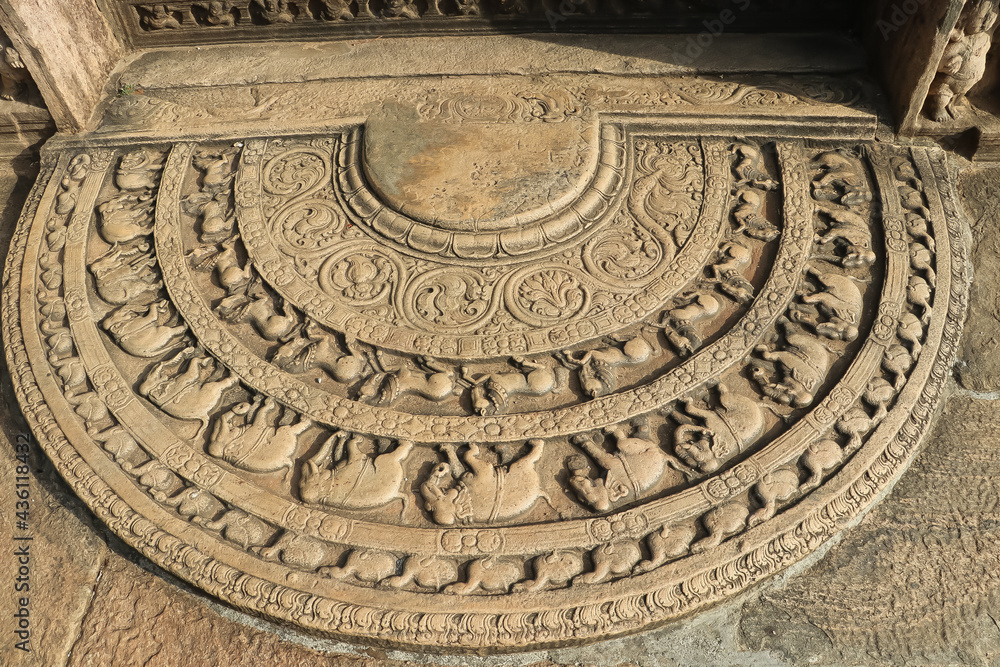 The Moonstone in the Entrance of the Vatadageya,Ancient city in Polonnaruwa,Sri Lanka