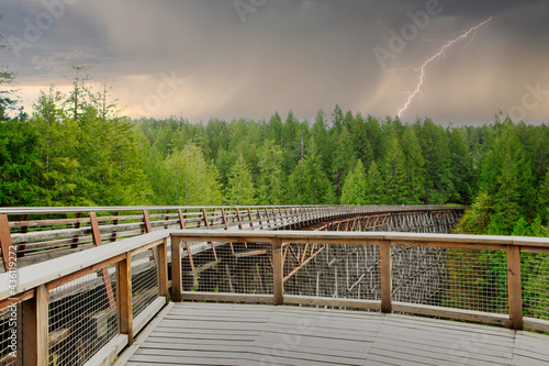 THUNDER and LIGHTNING over The Kinsol Trestle, is a wooden railway located on Vancouver Island north of Shawnigan Lake in the Canadian Province of British Columbia. photo