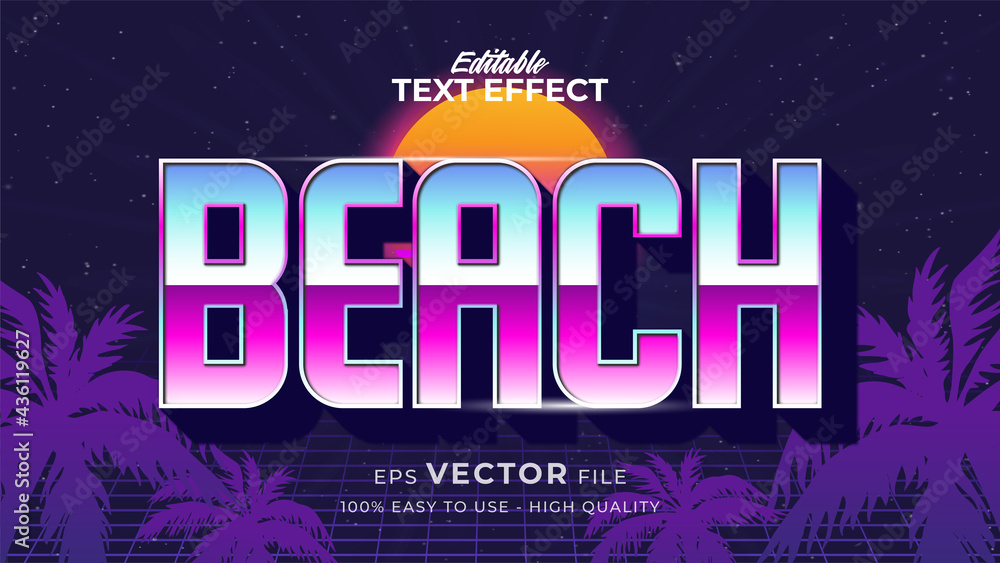 Editable text style effect - retro summer text in 80s style theme Editable text style effect - retro summer text in 80s style theme