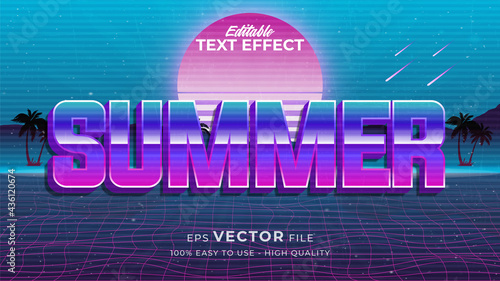 Editable text style effect - retro summer text in 80s style theme