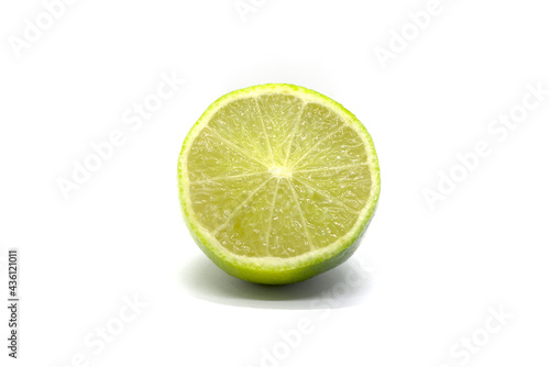 half green lemon on white background, half lemon on the white background, fruit on the white background