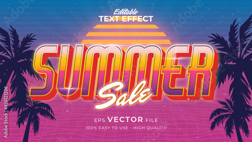 Editable text style effect - retro summer text in 80s style theme