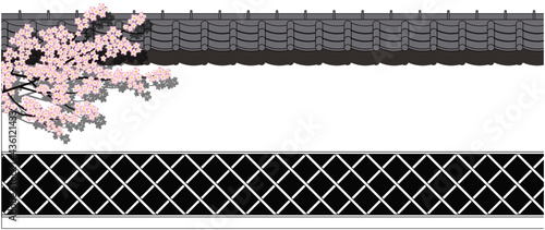 桜となまこ壁のイラスト