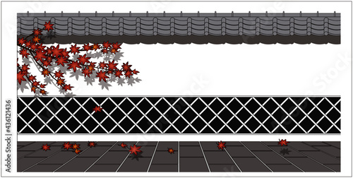 もみじとなまこ壁のパースイラスト