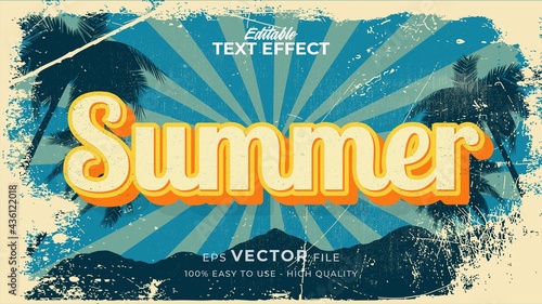 Editable text style effect - retro summer text in grunge style theme