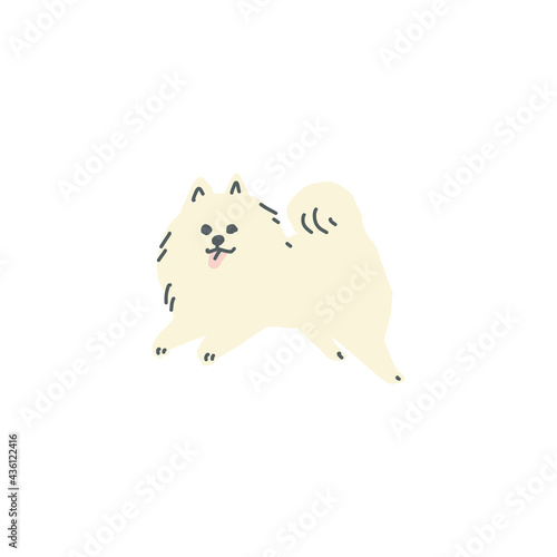 走り出そうとしている一匹の白いポメラニアンのイラスト