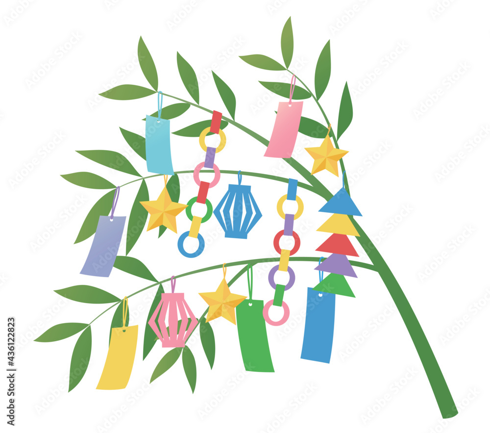 七夕飾りがたくさんついた笹 Stock Vector Adobe Stock