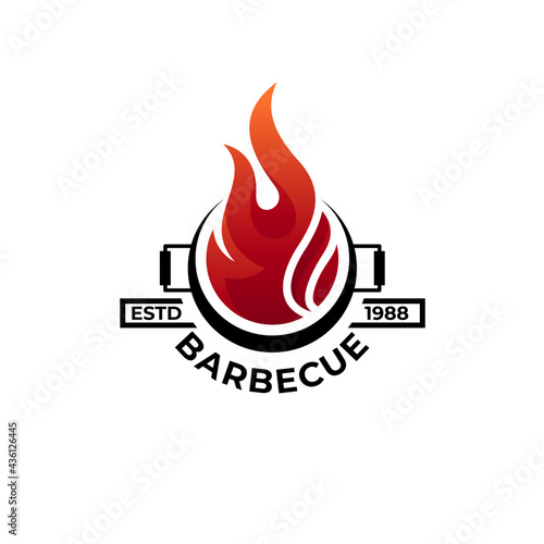 Abstract fire logo with barbecue design illustration, red fire