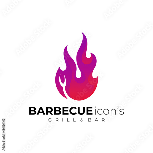 Barbecue logo with fire design combination, restaurant icon