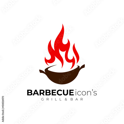 Fire logo with barbecue logo design template, restaurant icon