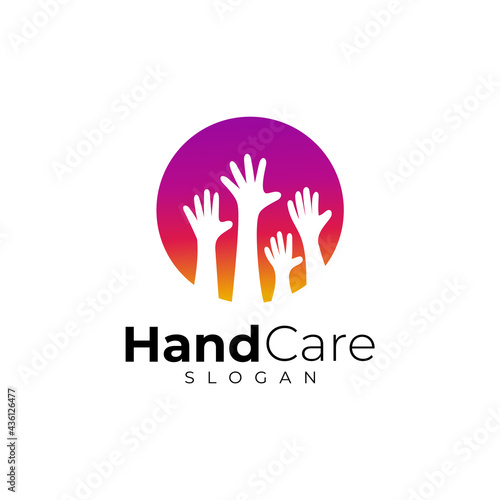 Hand care logo and globe design combination, unity icon
