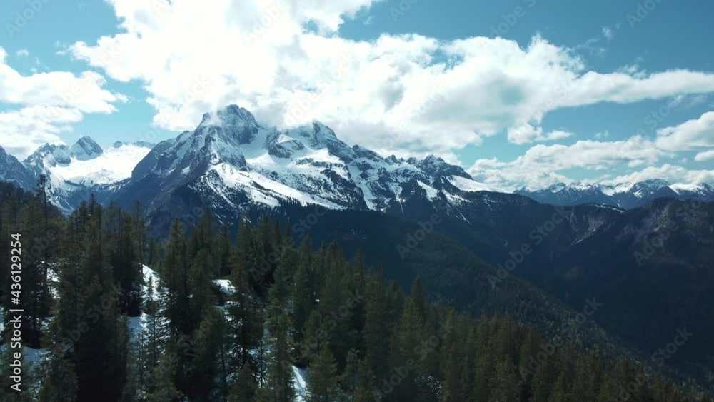 Wide epic mountain panorama ascend at scenic Schachen near Bavaria Elmau castle and snowy glacier peaks in the alps on a cloudy and sunny day along trees, rocks, forest and hills in nature Wide epic mountain panorama ascend at scenic Schachen near Bavaria Elmau castle and snowy glacier peaks in the alps on a cloudy and sunny day along trees, rocks, forest and hills in nature