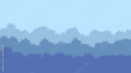 Vector Illustration of Blue Forest. 1920 x 1080 Cool Saturation Landscape of Blue Forest. Abstract Bushes with Cool Blue Color.