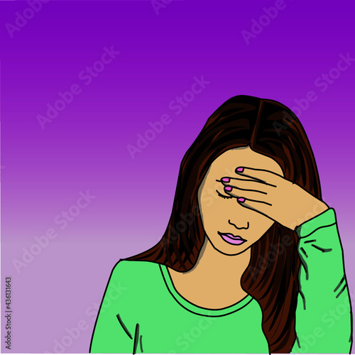 Vector image of a sad girl