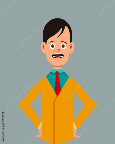 Salesman appalling facial expression vector illustration. Young businessman character expression for design, motion or animation.