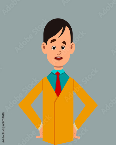 Salesman confused facial expression vector illustration. Young businessman character expression for design, motion or animation.